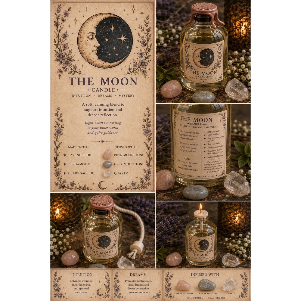 The Moon Tarot Ritual Oil Candle